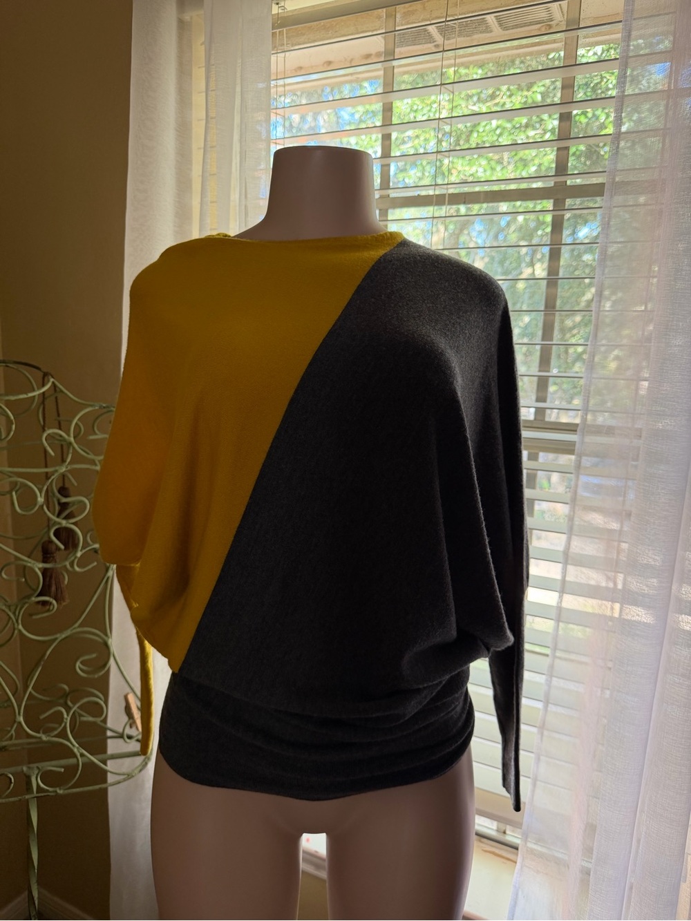 Women's Two-Tone Mustard & Charcoal Crewneck Sweater